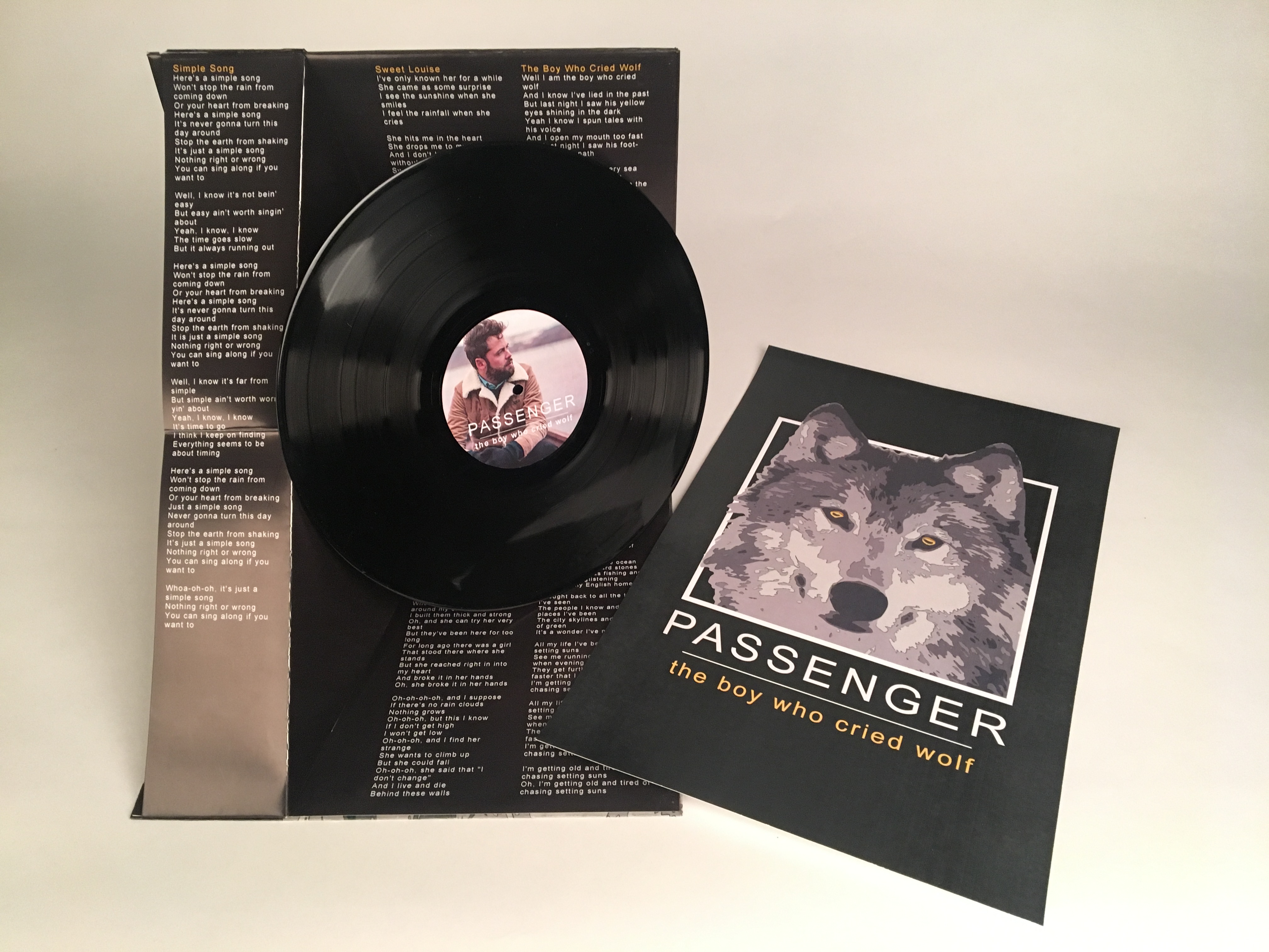 Packaging design for a mock record release. Includes a poster, record, and pop-up record display sleeve.