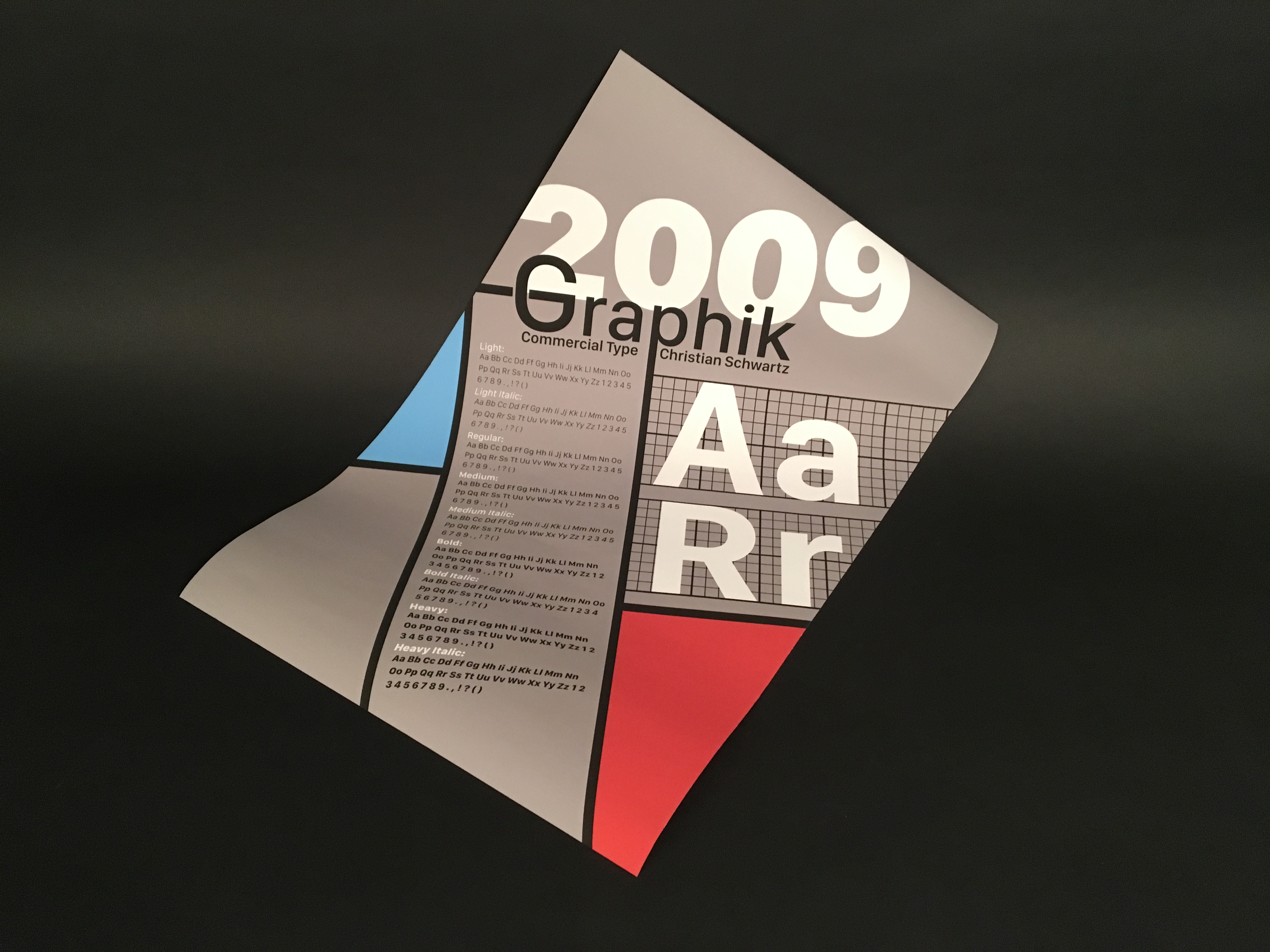 Poster exploring and demonstrating the benefits of 2009 Graphik font.
