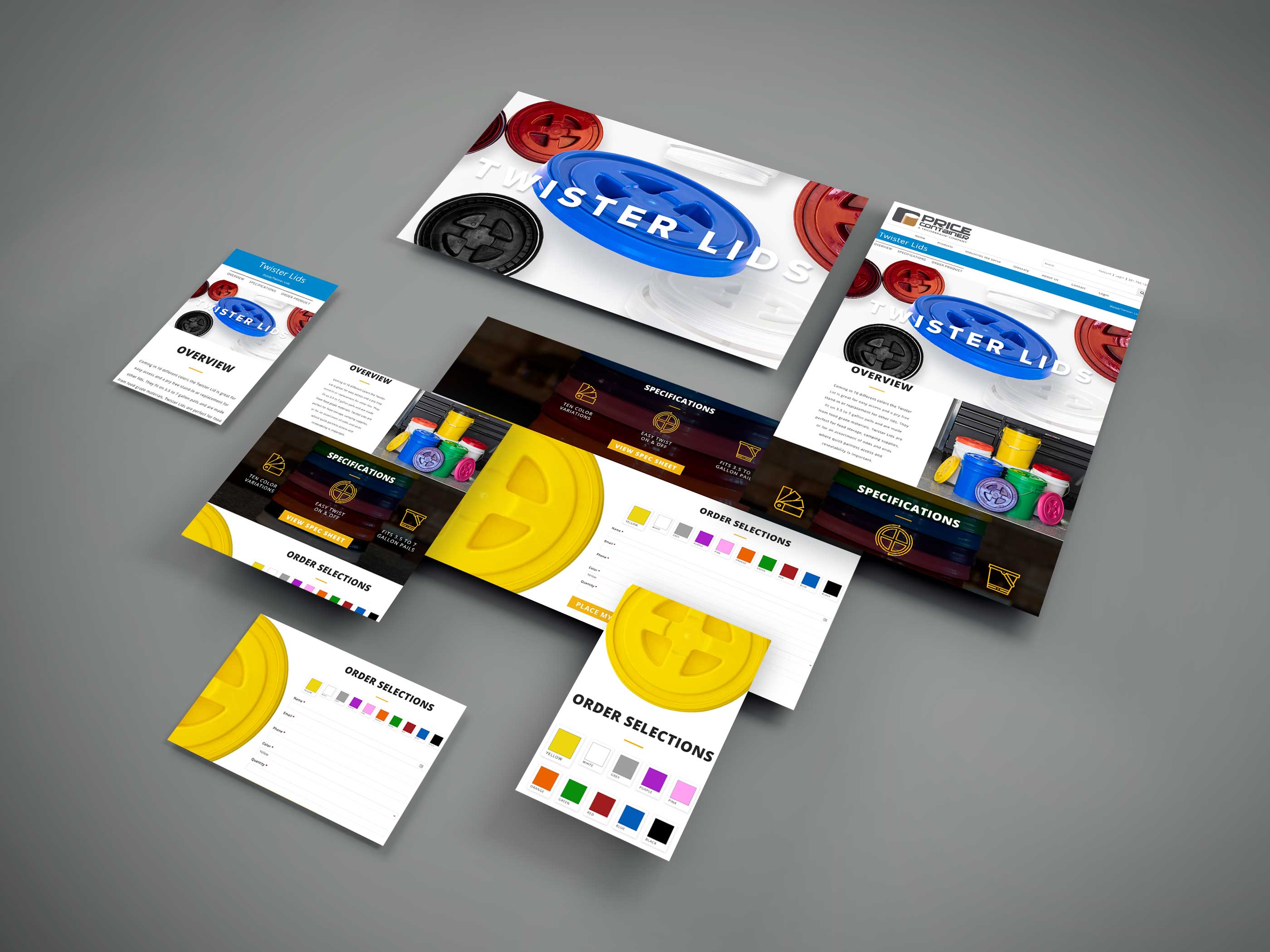 Screenshots of Price Containers' Twister Lids website