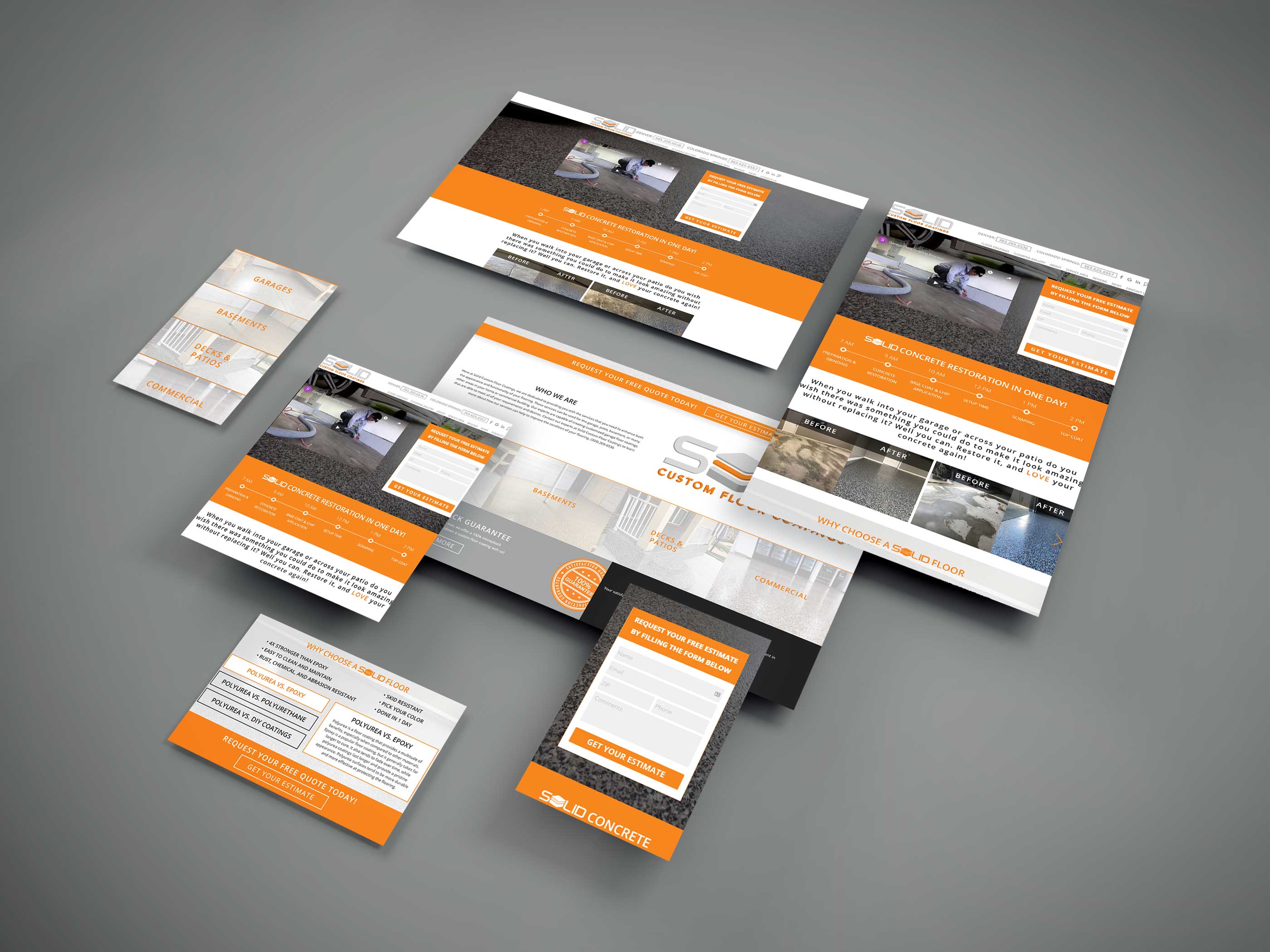 Screenshots of Solid Custom Garage Coatings website